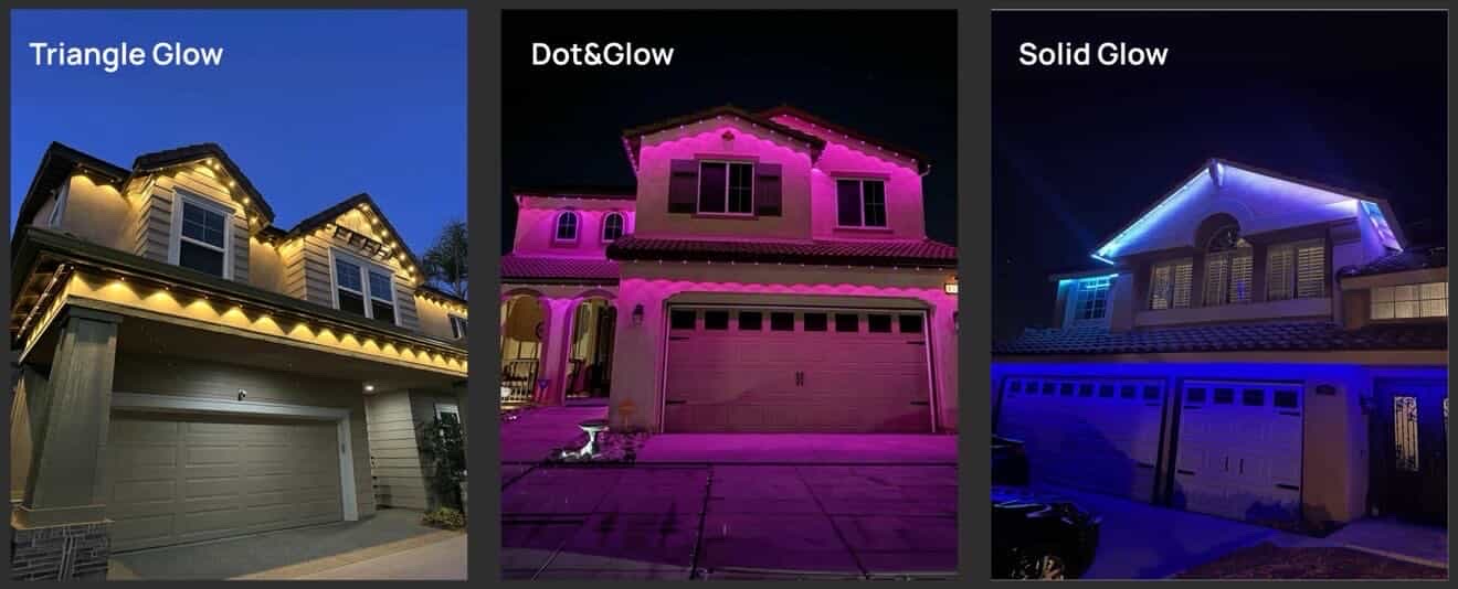 Triangle Glow, Dot&Glow, and Solid Glow installation style examples