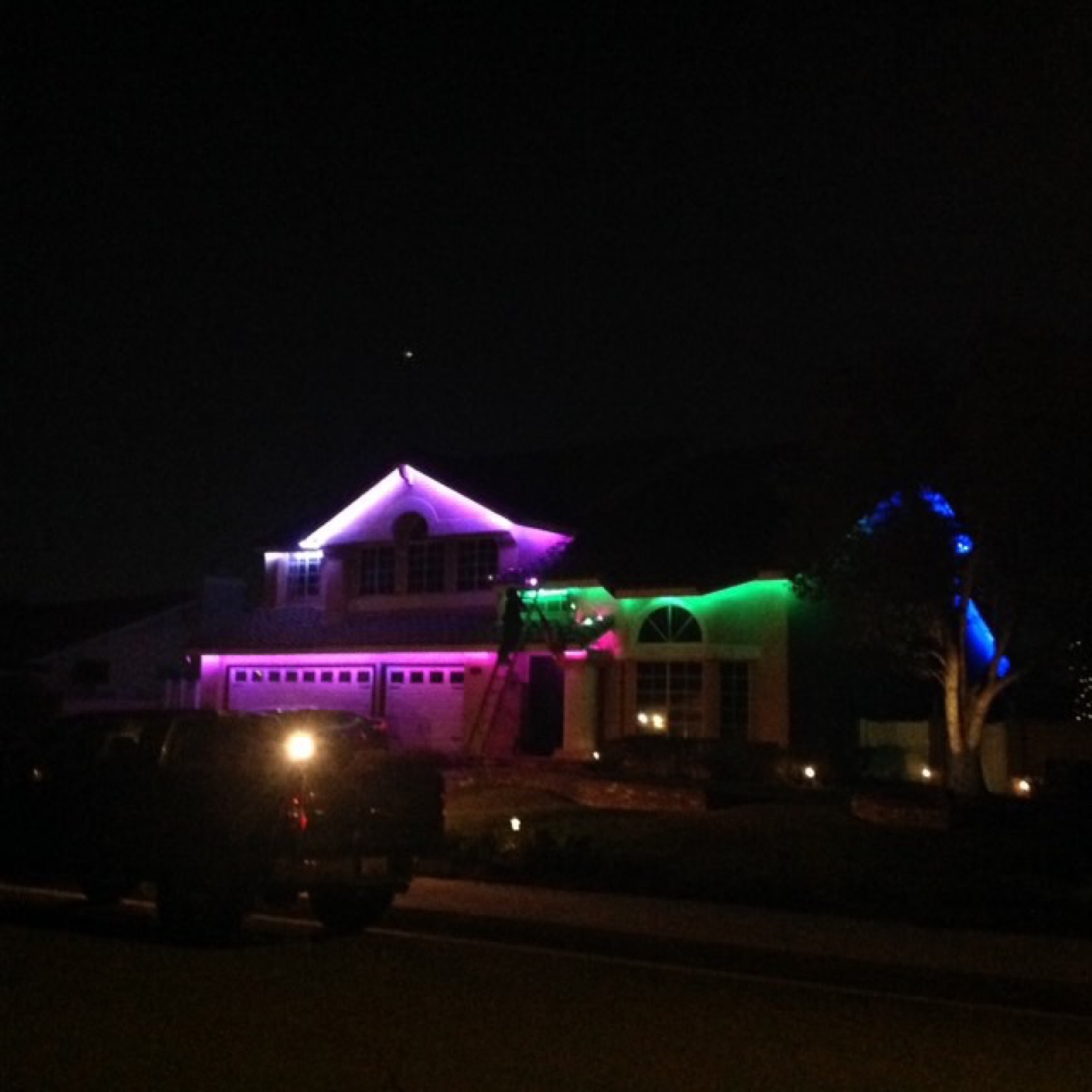 Pink permanent outdoor lighting installation