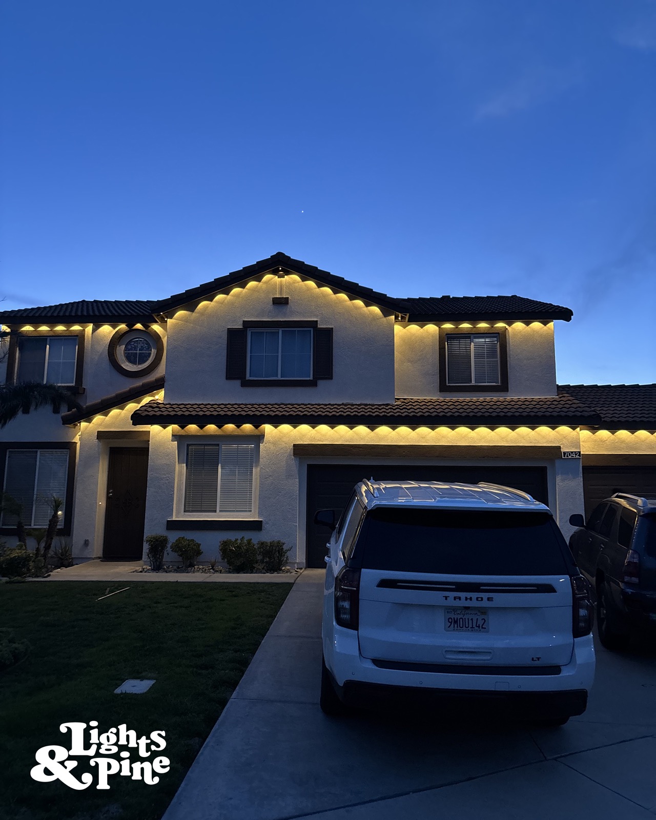 Warm white permanent outdoor lighting installation