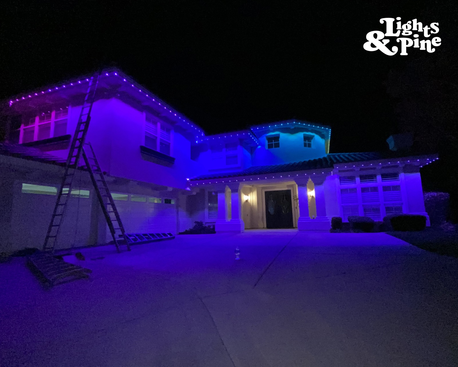 Blue permanent outdoor lighting installation