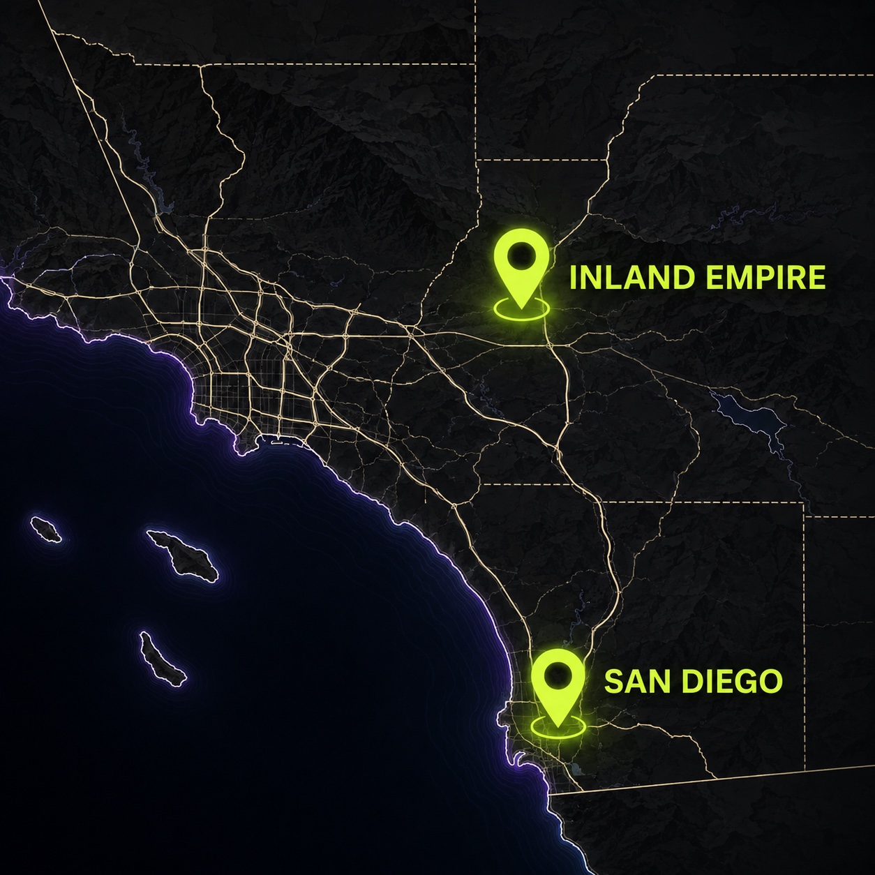 Illustrated Southern California service area map highlighting San Diego and the Inland Empire